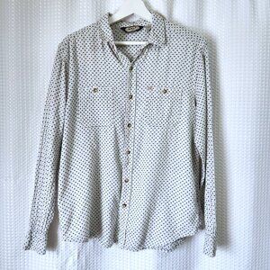 Salt Valley Mens Button Up Shirt Medium White and Blue Cross Stitch Geometric